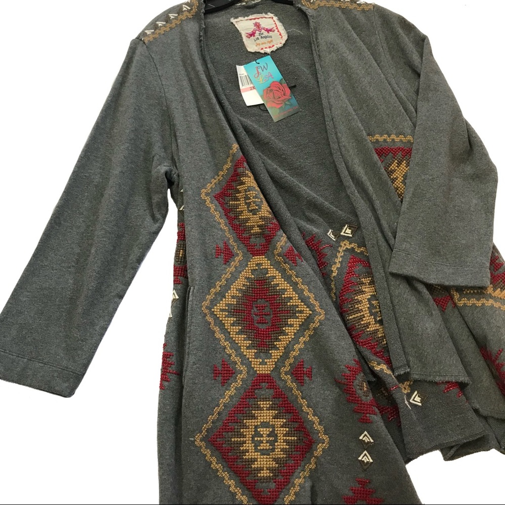 Johnny Was (JWLA) Knit Charcoal Cardigan with Tie